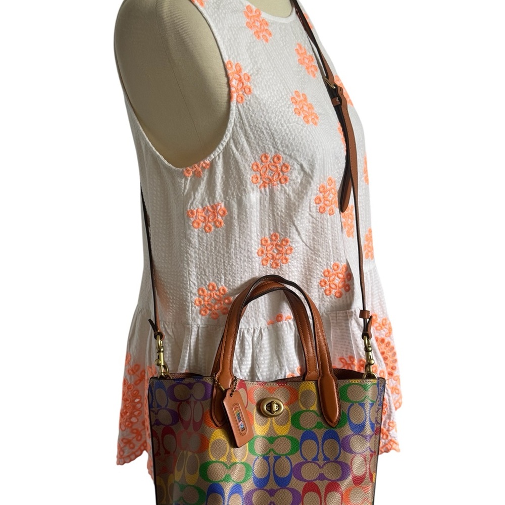 Coach Willow Pride Monogram Coated Canvas Rainbow Signature C Tote Crossbody - Picture 10 of 11